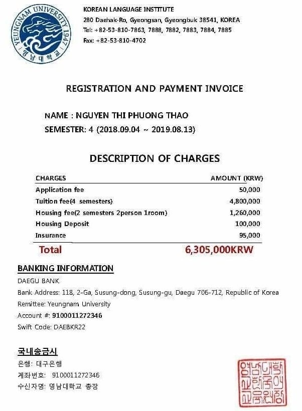 Học phí Tiếng Hàn của Đại học Yeungnam Hàn Quốc